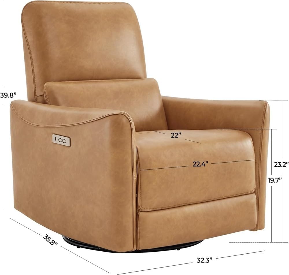 Power Recliner Chair for Living Room, Electric Leather Swivel Rocker with Lumbar Support and USB Charging Port, Ergonomic Oversized Single Sofa for Adults