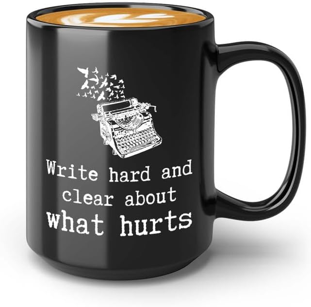 Writer Coffee Mug 15oz Black - Write Hard, Clear a Hurts - Funny Author Gift To Book Lover Bookish Bookworm Writing Sarcasm Poetry Novelist Journalist