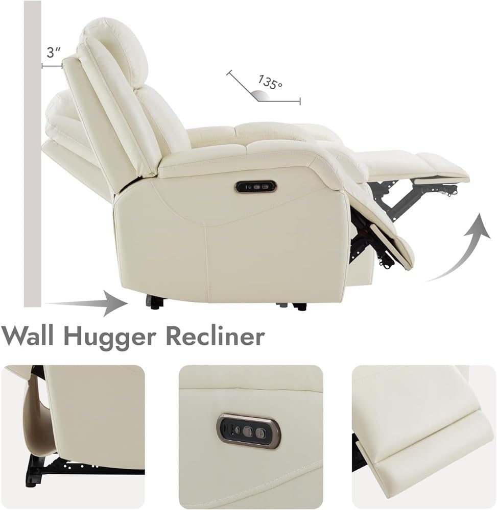 Leather Power Recliner Chair for Adults, Modern Electric Recliner Sofa with Power Headrest and USB Charging Ports, Comfortable Home Theater Recliner Chair for Living Room