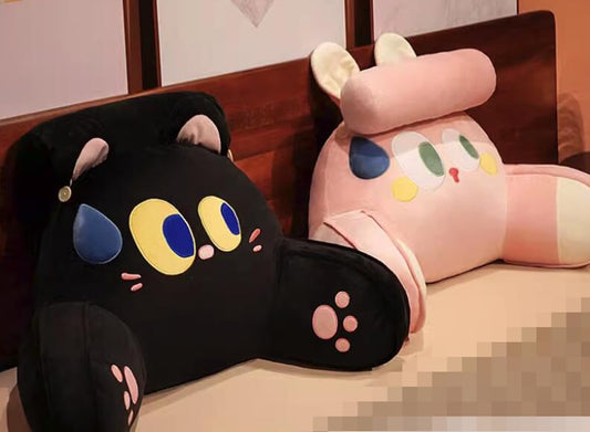 Cartoon Bed Backrest Pillow Sofa Sleeping Ergonomic Lumbar Pillow Chair Waist Cushion Soft Bed Rest Reading Pillow (Black, 65×40cm/25.59"×15.7")