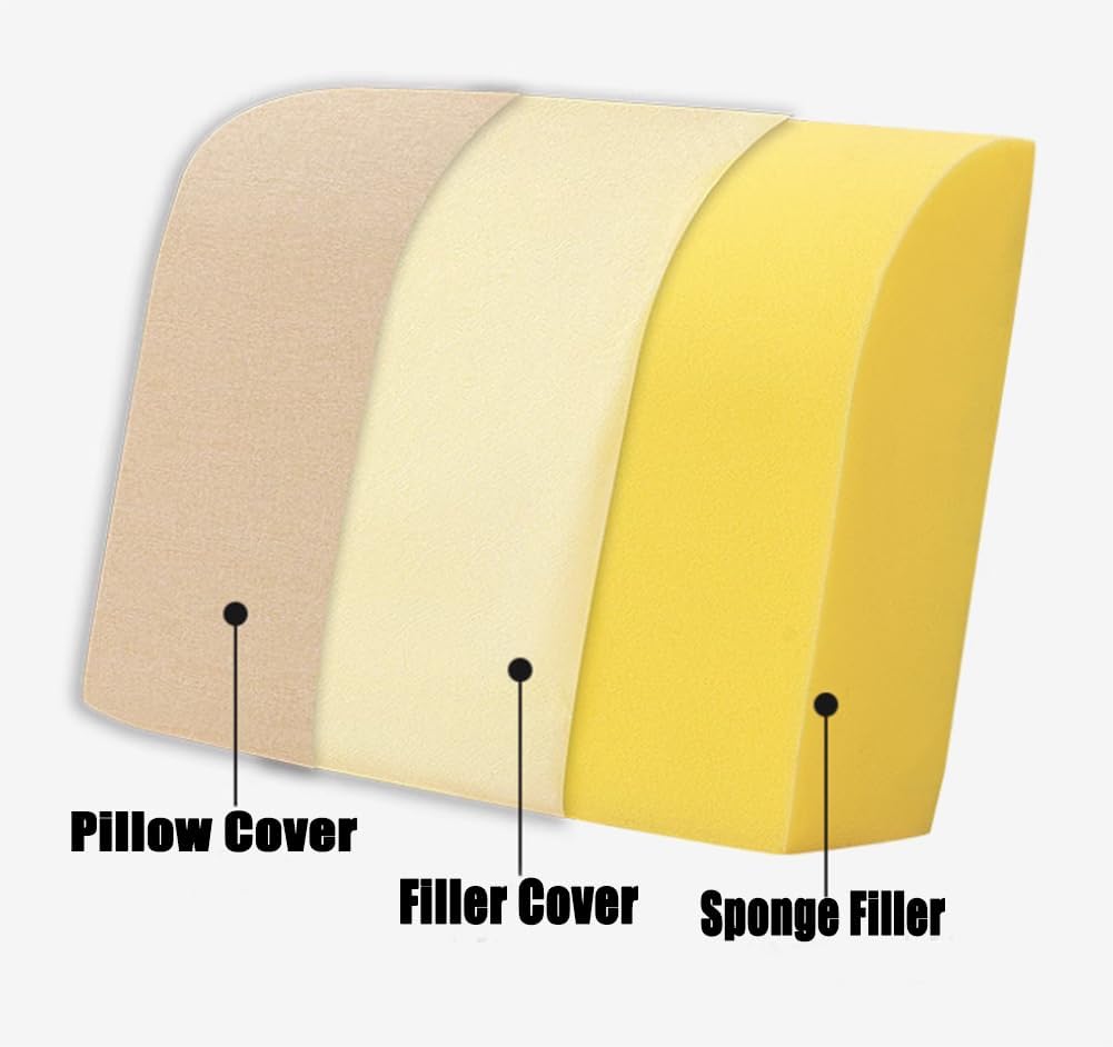 Cotton Linen Sofa Lumbar Pillows Washable Bed Backrest Reading Pillow Sponge Sofa Ergonomic Back Waist Cushion (Red, 50×45×10cm/19.7"×17.7"×3.94")