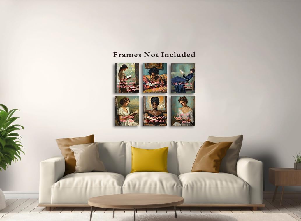 Vintage Feminist Wall Art,Woman Reading art print Poster,Inspirational Feminism Poster,Feminist Fine Art Prints,Motivational Quotes for Women-Decor for Bedroom,Living Room-Set of 6(8x10 in-Unframed)