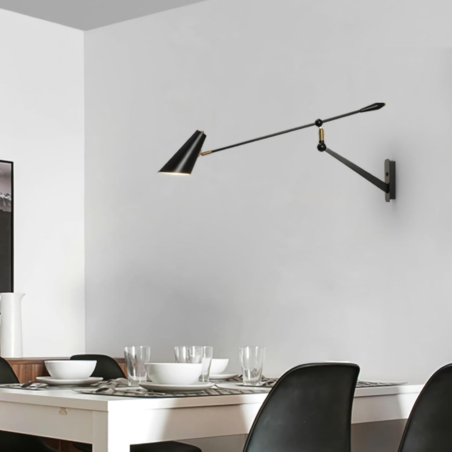 Adjustable Swing Arm Wall Sconce - 360° Rotation & Dual Power Modes (Plug-in/Hardwired), Vintage Industrial Wall Mounted Light with Matte Black Finish, E26 Bulb Compatible for Living Room & Bedroom
