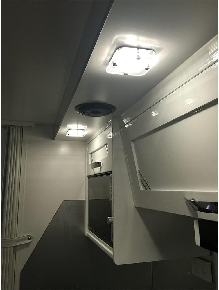 Dream lighting RV Interior Light - 3.5 inch LED Square Ceiling Light Fixture with Switch - 12V Under Cabinet Light with Crystal Lens - 6000K White Lighting - 2W 130Lumens - Surface Mount (1 Light)