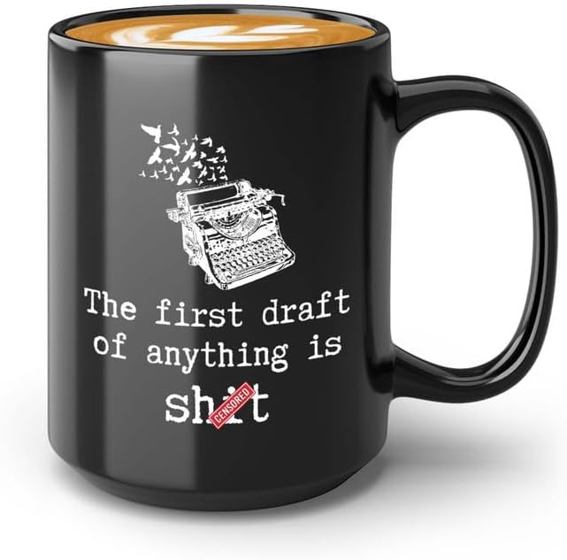 Writer Coffee Mug 15oz Black - The First Draft - Funny Author Gift To Book Lover Bookish Bookworm Writing Sarcasm Poetry Novelist Journalist