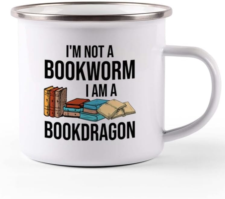 Reading Camper Mug 12oz - Bookworm to Bookdragon - Reader Gift Book Addict Book Lover Bookish Appreciation For Friend Novelist Writer Librarian Bookworm