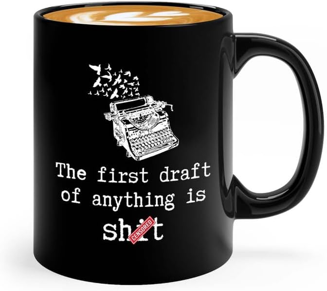 Writer Coffee Mug 11oz Black - The First Draft - Funny Author Gift To Book Lover Bookish Bookworm Writing Sarcasm Poetry Novelist Journalist