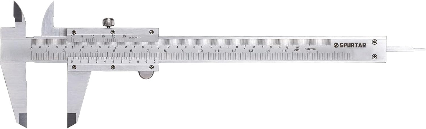Spurtar Vernier Caliper Measuring Tool 6", 0-6Inch/0-150mm Manual Non Digital Calipers, 0.001"/0.02mm High Precision Durable Micrometer