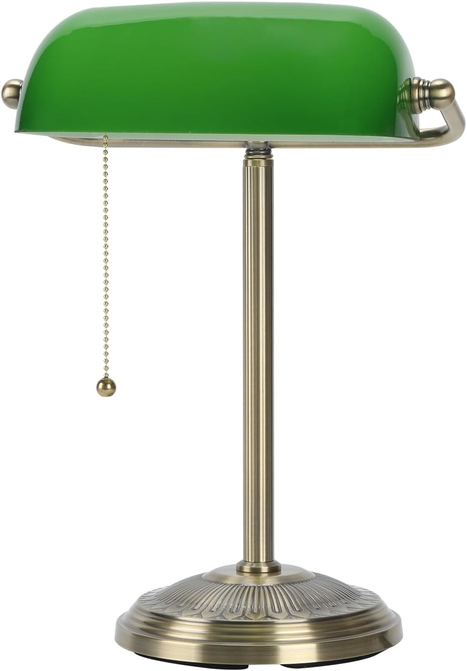 Bankers Lamp, Green Desk Lamp with Brass Finish, Classic Table Lamp with Pull Switch for Home, Office, Study (Green)