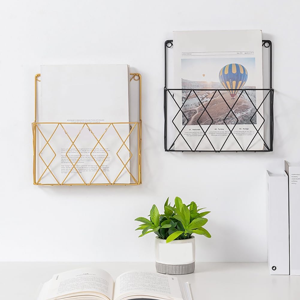 Wall Mounted Magazine File Rack Organizer, Hanging Document Rack, Metal Wire Wall Mounted Magazine Folder Holder Rack for Magazines Novels Recipes