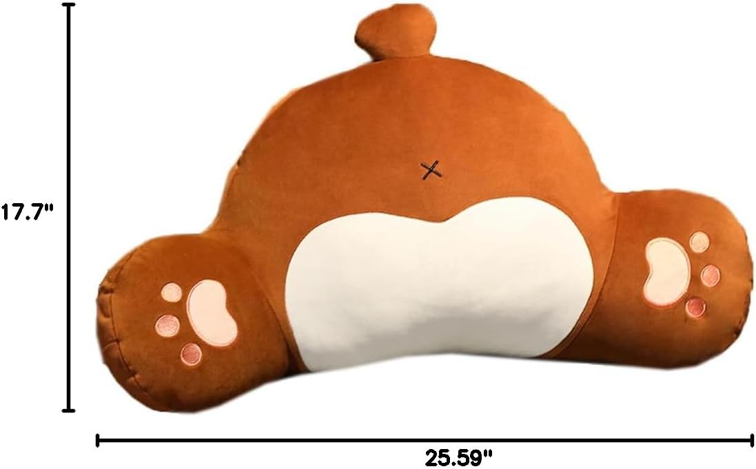 Tingting's Dream Cute Bed Rest Reading Pillow Cartoon Plush Lumbar Support Pillow Office Chair Lumbar Back Cushion Car Waist Pillow (Brown, 65×45CM/25.59"×17.7")