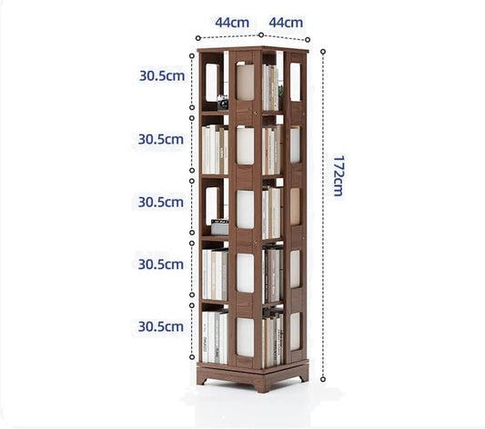 Solid Wood Rotating Bookshelf, 360-degree Bookcase Landing Creative Student Book Shelf for Living Room MINGPING (Size : 44x44x140cm Walnut Color) ()