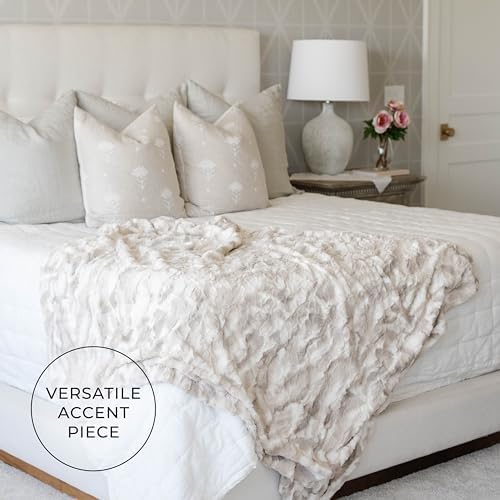 GRACED SOFT LUXURIES Softest Throw Blanket Warm Elegant Cozy Fluffy Thick Comfy Soft Faux Fur for Home, Couch, Sofa, Bed (Marbled Ivory, Large 50" x 60")