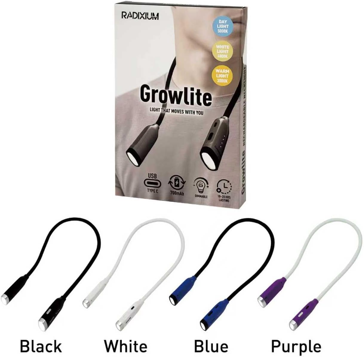 Neck Reading Light, 3 Color & Brightness Adjustable Book Light for Reading in Bed, Hands-Free, Lightweight, USB C Rechargeable, Eye-Caring, Perfect for Crafts, Camping, Kids & Adults (black)