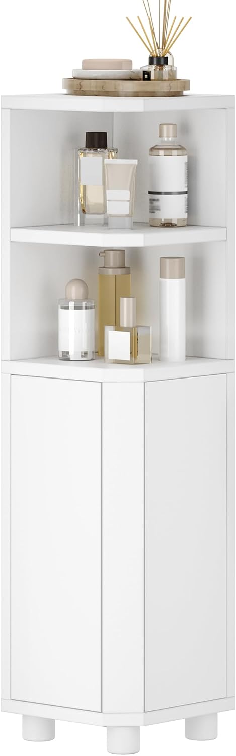 Corner Cabinet, Small Bathroom Corner Cabinet with Doors, Narrow Storage Cabinets with Adjustable Shelves, Bathroom Organizers and Storage for Small Space, White BC20003X