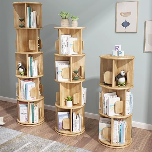 360° Rotating Wooden Bookshelf, Space-Saving Corner Bookcase for Small Rooms, 3-Tier Solid Wood Display Rack, Floor Standing Storage Organizer (White)