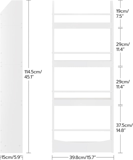 Kids Bookshelf, 15.7 Inch Wall Mounted Bookshelf, 4-Tier Nursery Book Shelves, Book Shelf for Kids Room, Bedroom, Living Room, Playroom, White MCW04WB