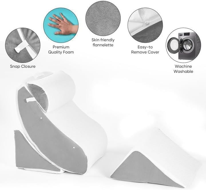 4 PCS Wedge Pillow Set for After Surgery, Adjustable Bed for Sleeping, Acid Reflux Relief, Post Surgery Recovery, Back Support, Leg Elevation, Memory Foam Orthopedic Bed Wedge Pillow Set, Gery