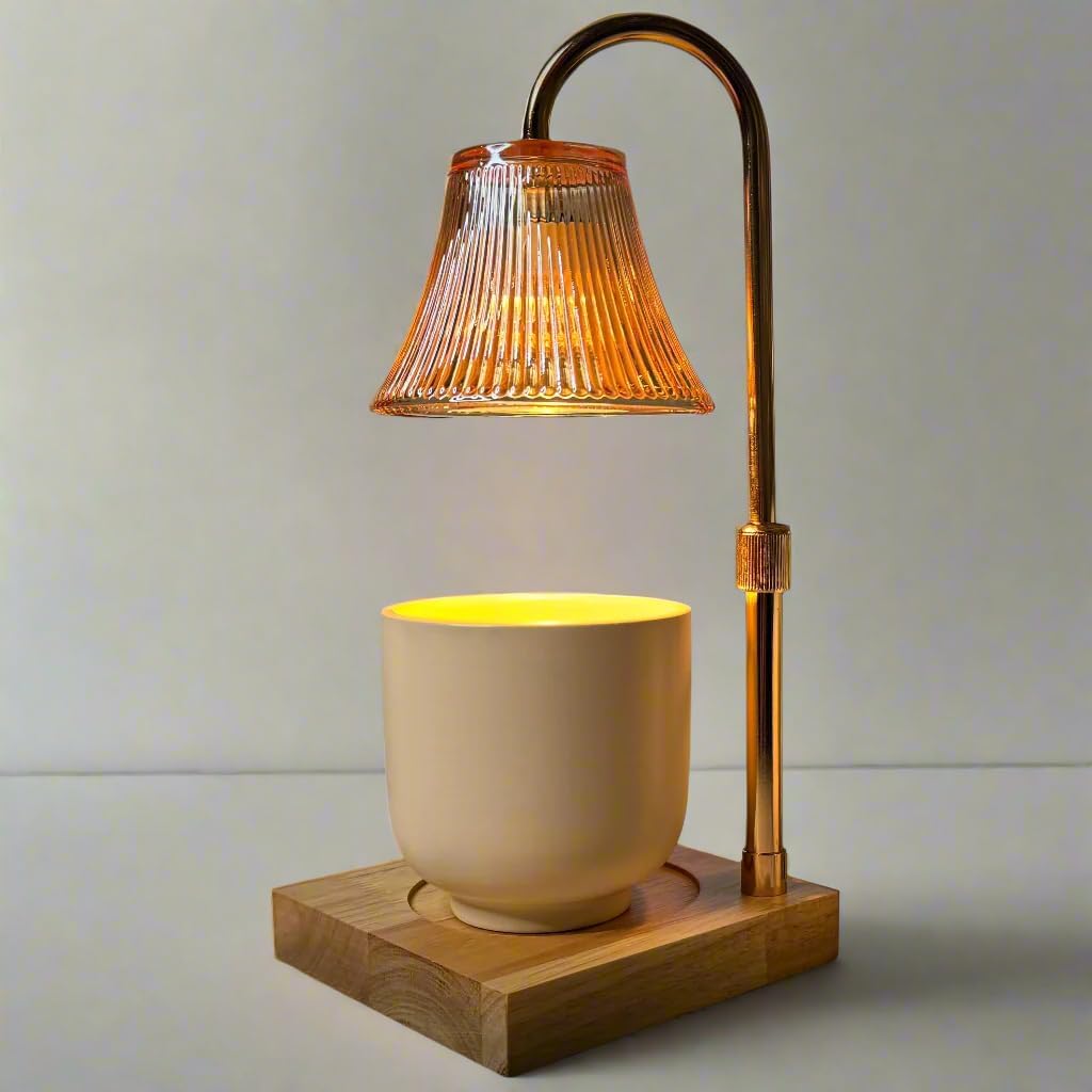 Candle Warmer Lamp with Timer and Dimmer & Includes 2 Bulbs, Electric Wax Candle Lamp Warmer for Jar Candles, Home Decor Aesthetic, and House Warming Gifts - Gold Glass