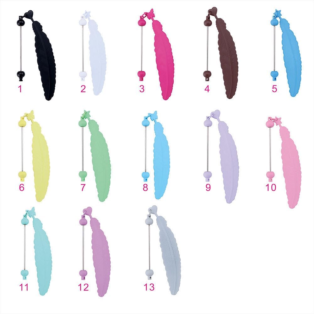 15 Packs Beadable Bookmarks with Bar Bulk Feather DIY Blank Bookmark for Beads Jewelry Pendants Charms Beading Book Make Marks Craft Colorful
