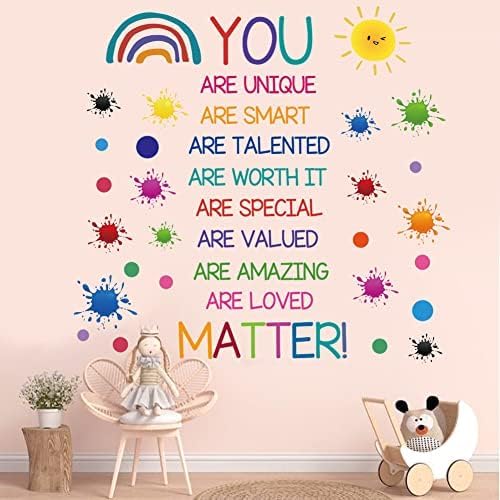 Colorful Inspirational Quote Wall Decals Motivational Phrase Wall Decor Sticker Watercolor Paint Splatter Wall Decals Handprint Positive Saying Wall Stickers for Kids Room Decor Playroom School
