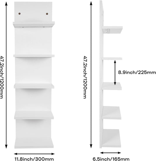 White 5 Tier Display Shelf Case with Lights LED Wall Mount Vertical Lack Shelf Wall Decor RGB Lighting for Bedroom Living Room Gaming Floating Shelves
