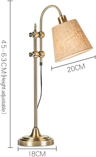 Bedside Table Lamp American Table Lamp Metal Base Linen Lampshade Bedroom Bedside Table Lamp Living Room Study Reading Lamp Adjustable Height from 17.7" to 24.8" Farmhouse Desk Lamps (Color : White L