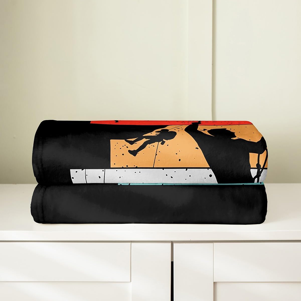 Erosebridal Rock Climbing Flannel Blanket Throw 50x60 Inch Climber Fleece Throw Blanket for Kids Boys Men Patchwork Bouldering Black Orange Red Soft Warm Room Decor
