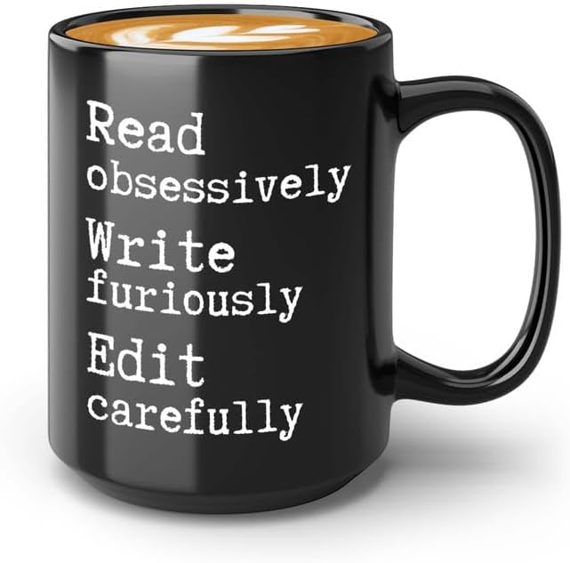 Writer Coffee Mug 15oz Black - Read Obsessively Write Furiously - Funny Author Gift To Book Lover Bookish Bookworm Writing Sarcasm Poetry Novelist Journalist