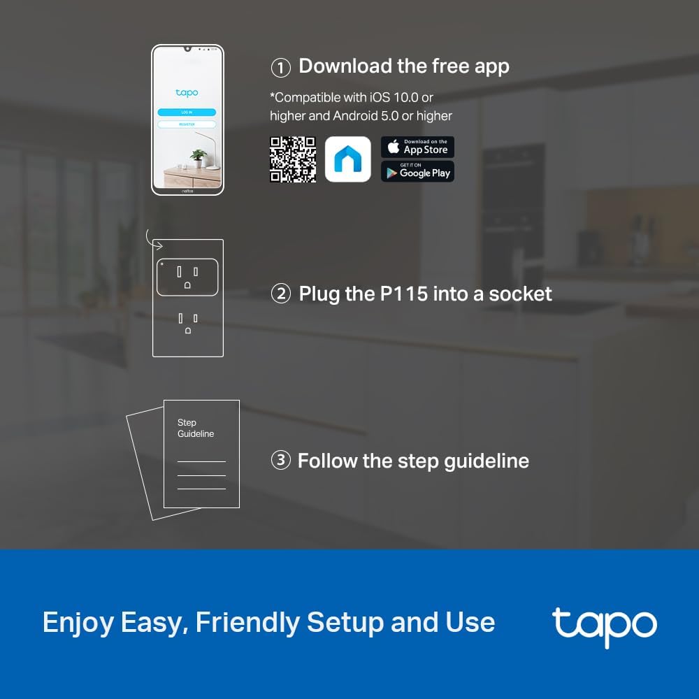 TP-Link ๐ง๐ฎ๐ฝ๐ผ Smart Plug Wi-Fi Mini, Energy Monitoring, Compatible with Alexa & Google Home & Samsung SmartThings, Timer, 15A/1800W Max, ETL Certified, 2.4G Wi-Fi Only, Tapo P115(2-Pack)