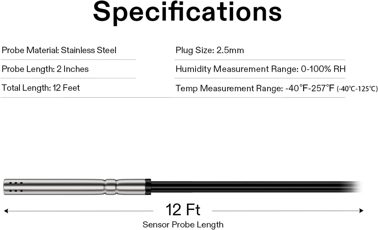 VIVOSUN Temperature & Humidity Sensor Probe, Waterproof Stainless Steel Environmental Monitoring Probe for GrowHub Controller E42/E42A, AeroLab THB1/THB1S, 12ft