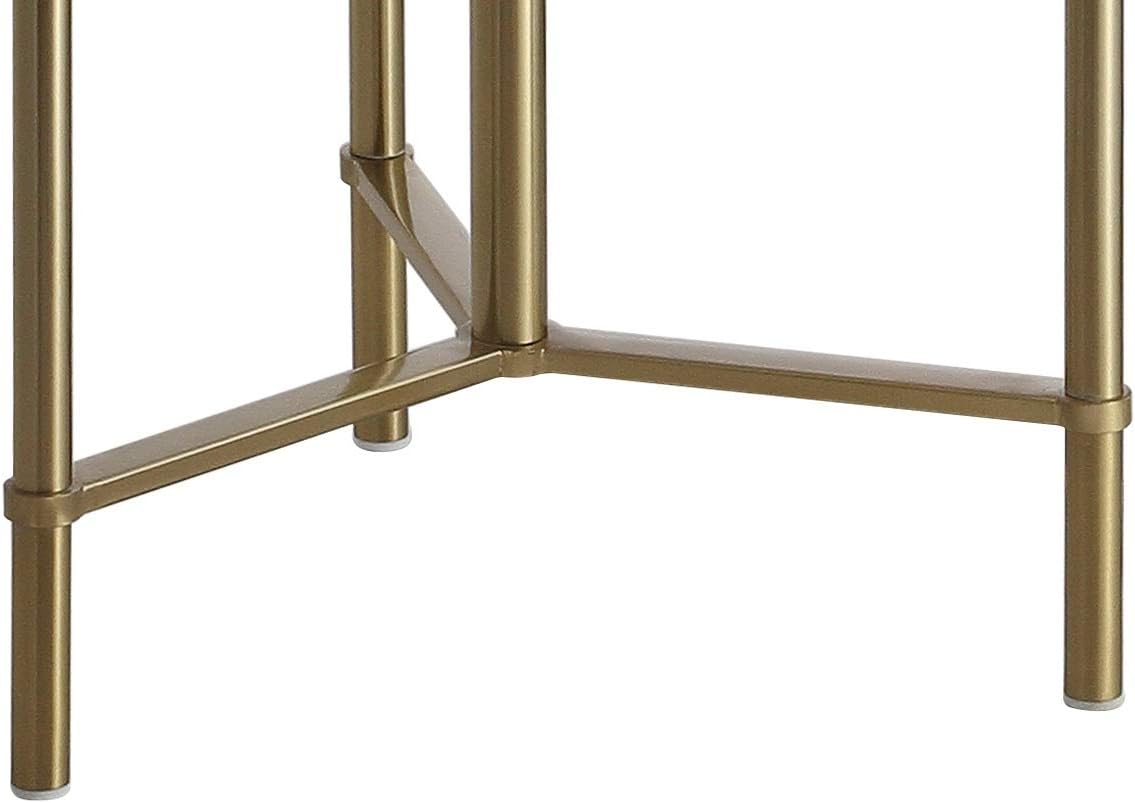 JONATHAN Y 59" Brass Gold Metal and Glass Side Table LED Floor Lamp, Modern Transitional Iron Standing Lamp with White Linen Drum Shade, UL Listed, LED Bulb Included JYL3059A