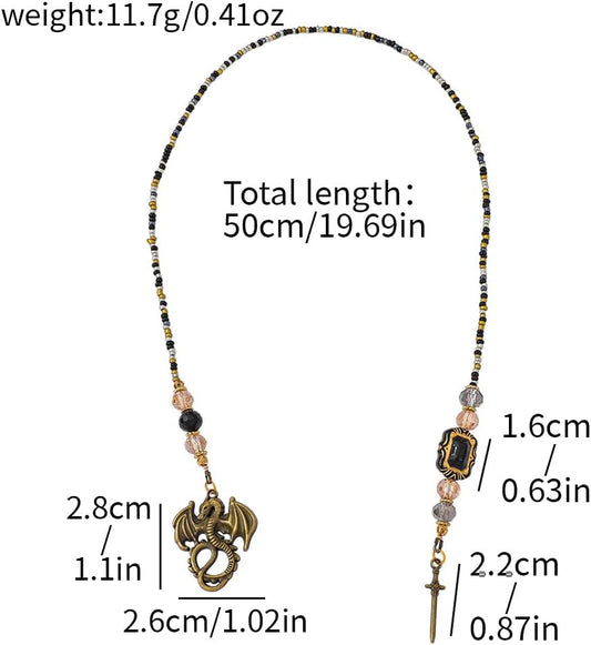 Fantasy Dragon Sword Bookmark - Crystal Beaded Bookmark Chain Mystical Aesthetic Dragon Charm Pendant Fourth Wing Dragon Book Lovers Book Gift Student School Supplies