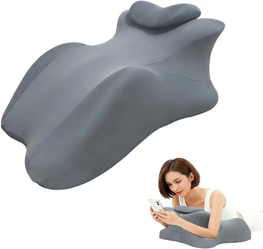 Multi-Position Body Support Pillow for Adults, Ergonomic Full Body Support Cushion for Home Relaxation, Back, Hip & Leg Support for Daily Rest and Stretching (Gray)