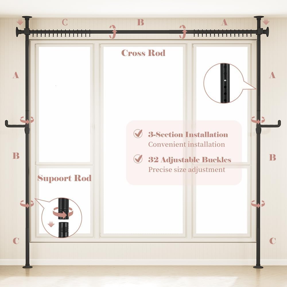 Kokorona Room Divider Curtain Rod, No Drilling Tension Curtain Rod 4-10ft (H) 4-10ft (W), Partition Room Dividers for Room Separation, Adjustable Floor to Ceiling Room Divider Temporary Wall Divider