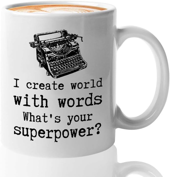 Writer Coffee Mug 11oz White - Create World with Words - Funny Author Gift To Book Lover Bookish Bookworm Writing Sarcasm Poetry Novelist Journalist