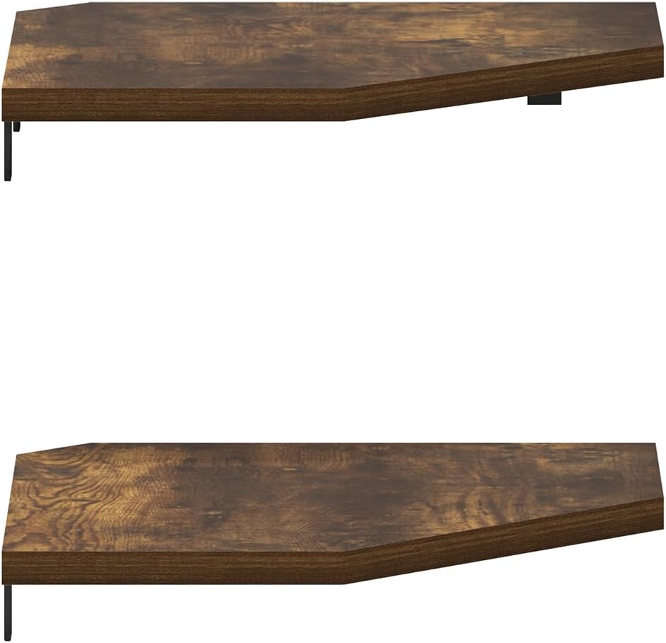 Furinno Rossi Hexagon Floating Shelves for Wall, Set of 2 Geometric Corner Shelf, Wall Mounted Shelves for Bathroom, Home Office, Living Room, Amber Pine