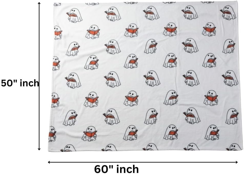 Ghost Reading Book Blanket 50x60 Inch – Soft Fluffy Halloween Throw Blanket for Book Lovers, Cozy Reading Bookish Gift, Cute Ghost Design (Black)