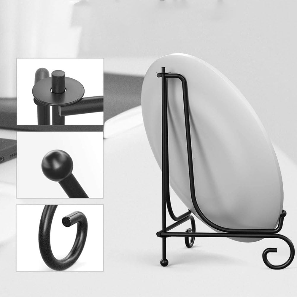 luzen 3Pcs 4 Inch 6 Inch 8 Inch 3 Sizes Iron Metal Display Stand Foldable Bracket Minimalist Easel Plate Holder Display Stand for Pictures, Photo Frames, Decorative Plate, Dish, Artworks, Black