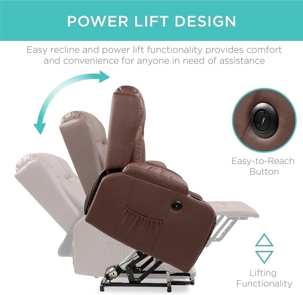 Power Lift Recliner Chair for Elderly, PU Leather Electric Recliner with Massage and Heat, Adjustable Ergonomic Lounge Sofa, Home Theater Seating with Remote Control