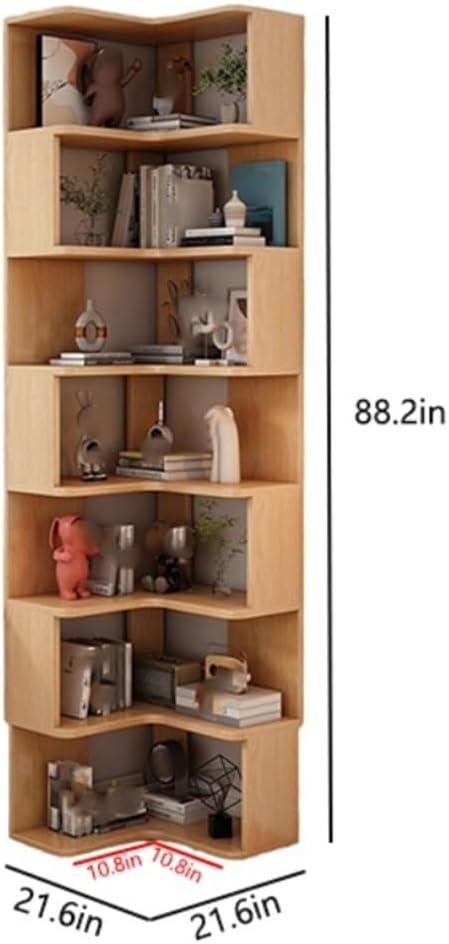 7-Tier Corner Bookshelf - Modern Tall Bookcase & Display Rack, Freestanding Storage Organizer, Versatile Corner Shelf for Home & Office, Stylish Storage Solution