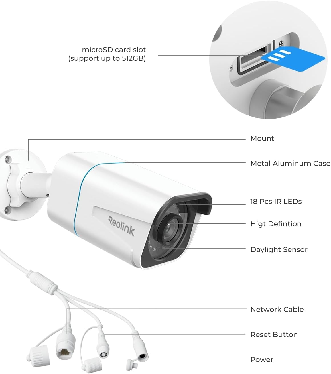 REOLINK 4K/8MP Wired Security PoE IP Camera, Human/Vehicle/Pet Detection, Time-Lapse, 100ft IR Night Vision, Work with Smart Home, Up to 512GB microSD Card, Outdoor/Indoor Surveillance, RLC-810A
