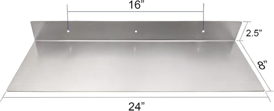 Brushed Nickel Stainless Steel Floating Shelves Wall Mounted Metal Shelf (24 inch x 8 inch) Heavy Duty Picture/Photo/Plant Display Ledge, Linear Floating Shelf Modern Farmhouse Shelf