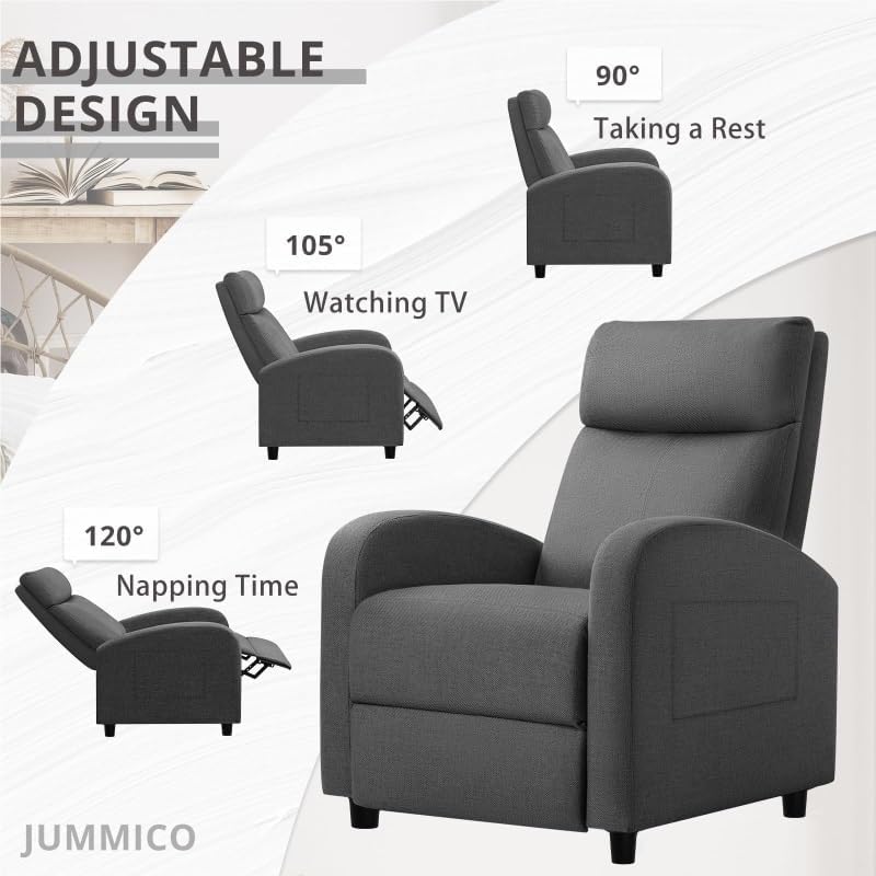 Adjustable Home Theater Single Recliner Chair Sofa Furniture with Thick Seat Cushion and Backrest Modern Living Room Recliners for Bedroom