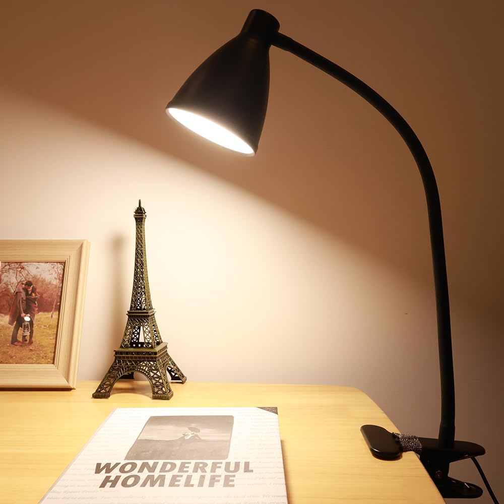 GlowVibe Desk Lamp 3 Color Modes 10 Brightness Dimmer Reading Light 10W 40 LED Clamp Lamp 360° Flexible Neck Clip on Light for Bedroom and Office Home Lighting, AC Adapter Include