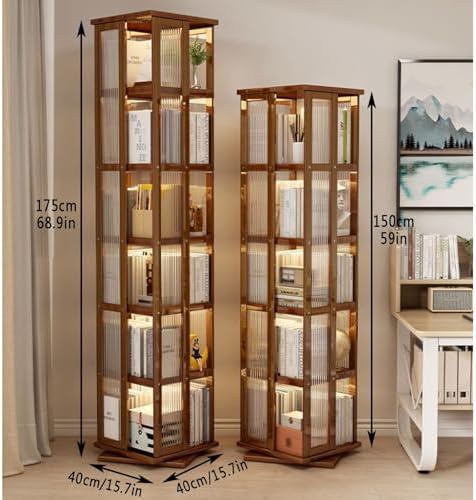 Rotating Bamboo Corner Bookshelf - Stackable Storage Solution, Acrylic Small Bookcase for Bedroom, Living Room, Study - Ideal for Compact Spaces