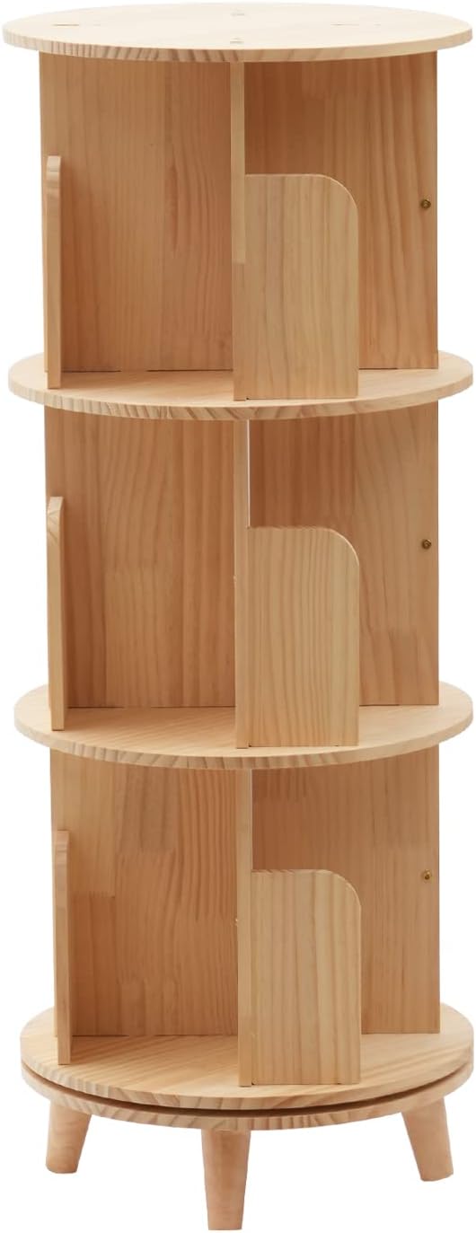 Gdrasuya10 3 Tier Rotating Bookshelf with Legs, Revolving Bookcase Floor Standing Book Shelf 360 Display Bookcase Round Bookshelf Corner Book Shelf Easy Assemble for Bedroom