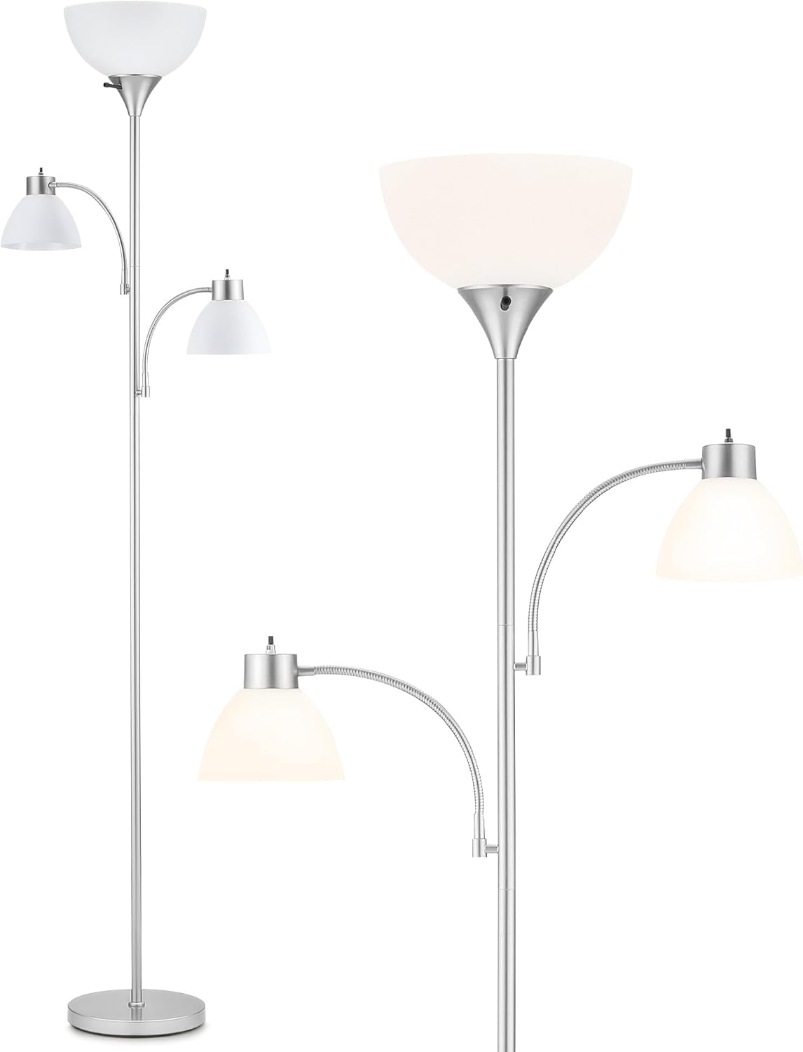 VONLUCE 71" Floor Lamp for Living Room with 3 Bulbs, Standing Lamp with Adjustable Reading Light, Modern Torchiere Floor Lamp with 3 Color Temperatures, Tall Lamp for Bedroom Corner, Nickel