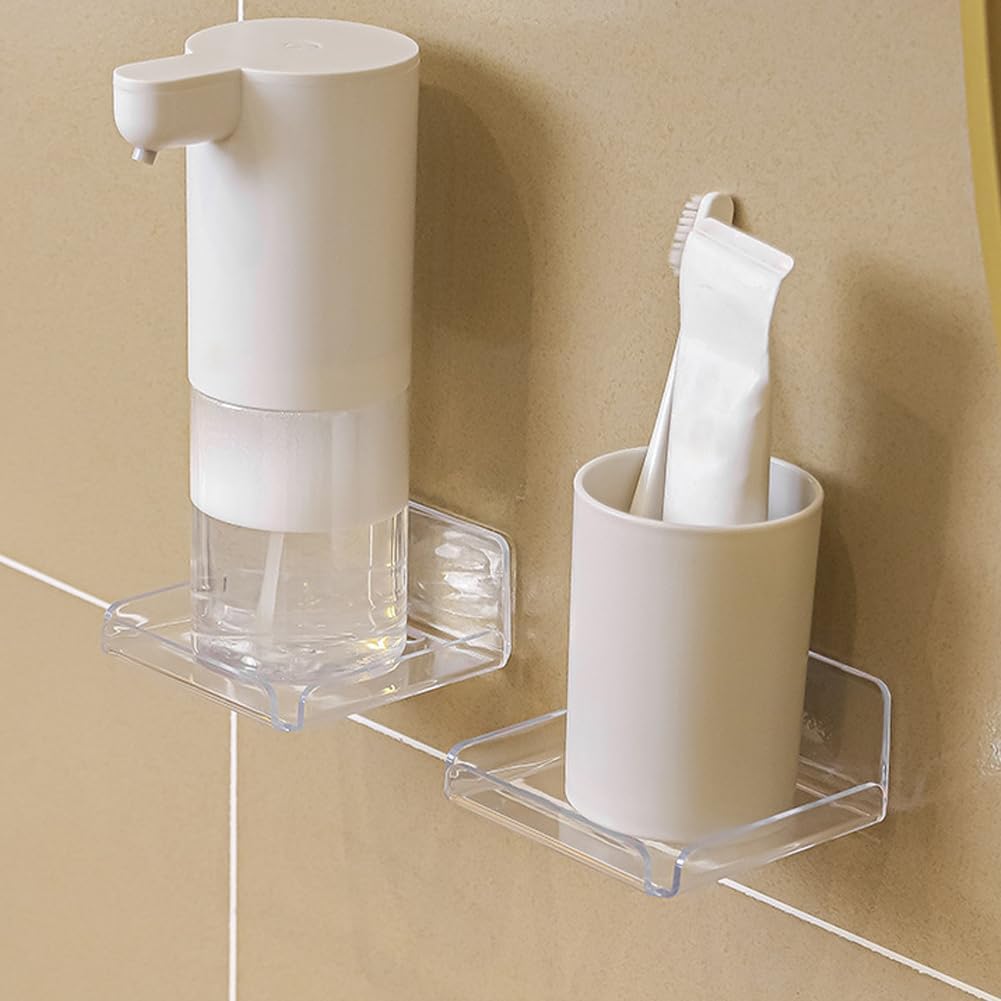 2 Pack Acrylic Floating Shelves, Clear Wall-Mounted Shelves Adhesive Wall Shelf No Drill Display Shelf for Book Picture, Plant, Easily Expand Wall Space for Bathroom Office Home