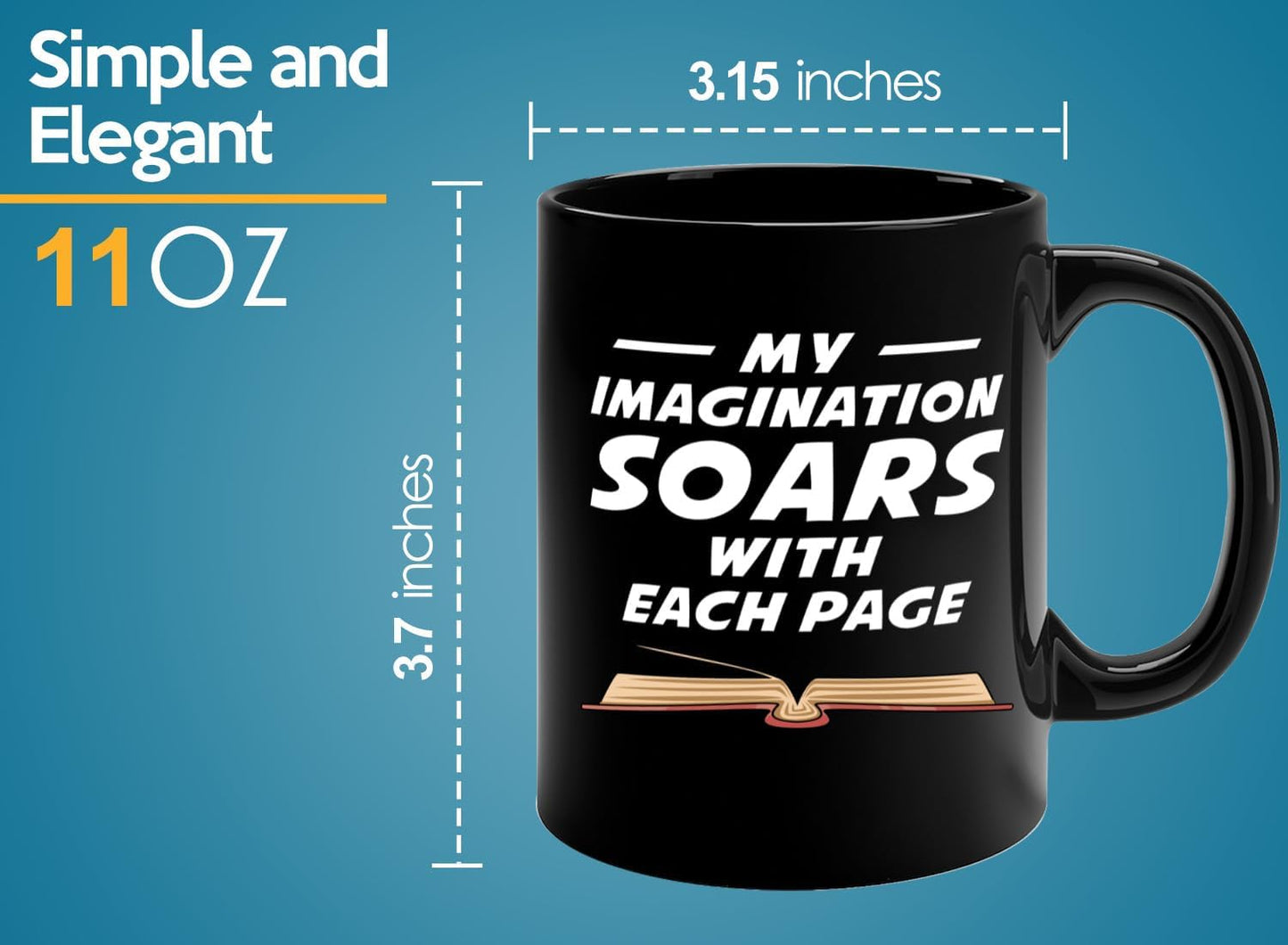 Book Lover Coffee Mug 11oz Black -Imagination Soars - Writer Editor Bookish Librarian Bibliophile Bookish Grammar Philosophers